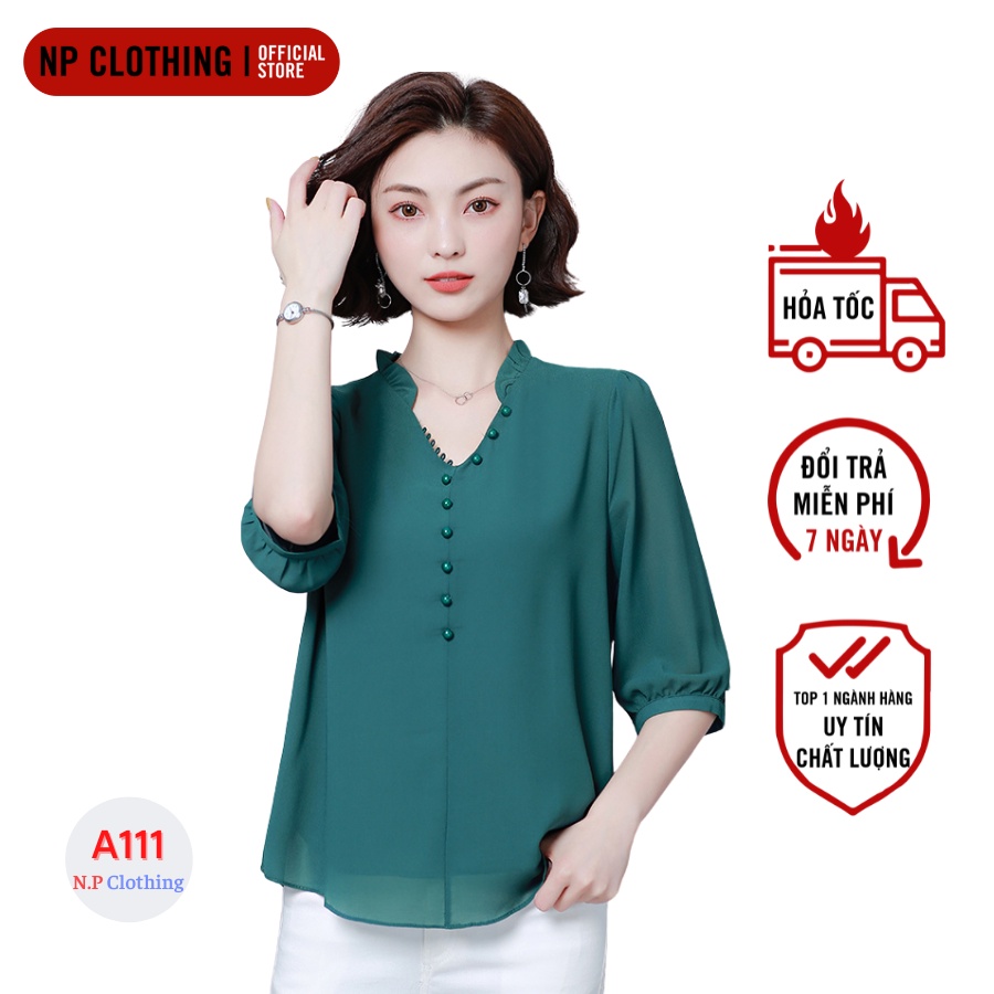 Áo Trung Niên Nữ A111, Mẫu Áo Kiểu Tay Lỡ Cổ V Đính Nút Form Rộng Bigsize | Thời Trang Trung Niên U50