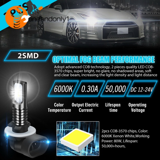 2 Đèn Led 881 862 886 889 894 896 898 Xenon 6000k 4000lm Ip67 Cho Xe Hơi