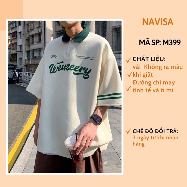 Áo thun nam nữ polo unisex tay lỡ form rộng freesize NAVISA M399