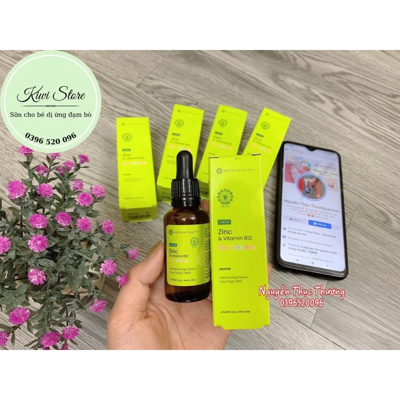 Kẽm ZinC + Vitamin B12 cho bé bất dung nạp Lactose Nutrivitality từ Anh Quốc 30ml