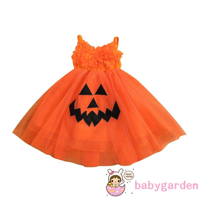 Đầm Công Chúa Hai Dây Phối Lưới Họa Tiết Đường Vân Hoa / Dấu Viền Trước Dịp Halloween Cho Bé Gái 6 Tháng-4 Tuổi