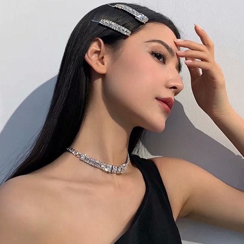 ✨ Set kẹp cài tóc - vòng cổ dạng chocker đính đá khối vuông lấp lánh sanh chảnh