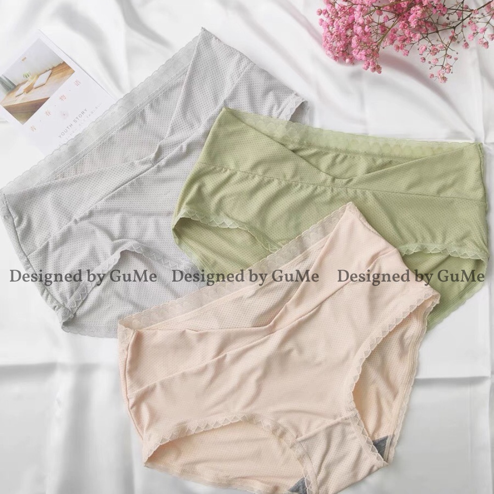 Quần lót bầu bigsize cạp chéo, su đúc thông hơi, sz 40-80kg, mặc bầu và sau sinh, co giãn, kháng khuẩn, viền ren QLB002
