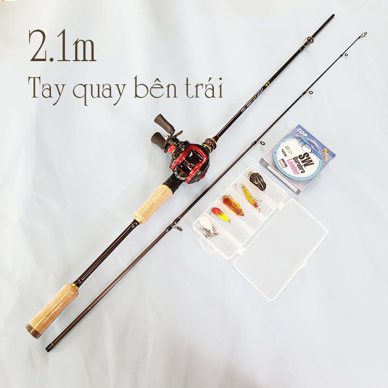 Bộ cần câu lure_Cần câu máy ngang MSX, Máy ngang tay trái_Tặng dù PE câu lure và hộp mồi lure như hình