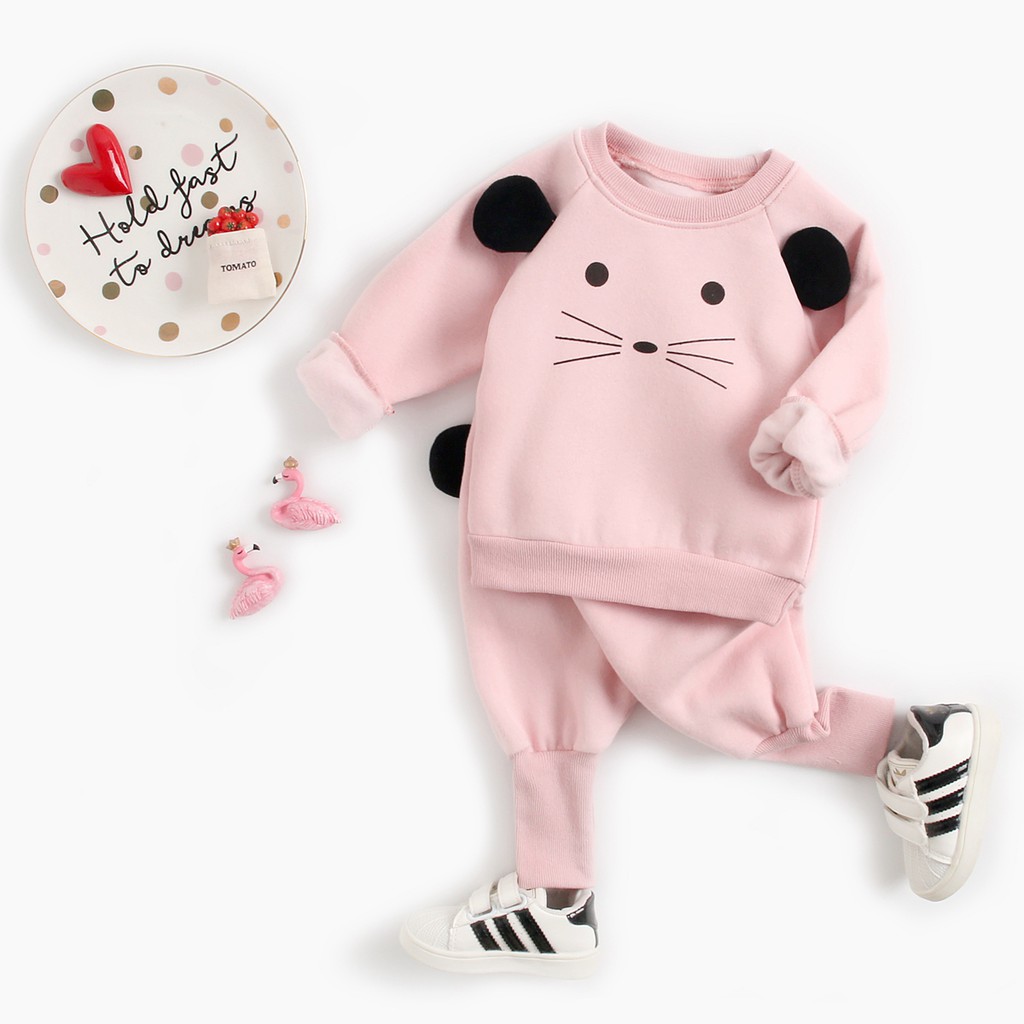 Bộ Quần Áo Sanlutoz In Họa Tiết Hoạt Hình Màu Hồng Thời Trang Mùa Đông Cho Bé
