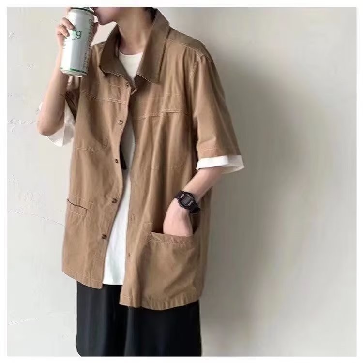 ✦AFFLIGA✦ Áo Sơ Mi Ngắn Tay Dáng Rộng Thời Trang Mùa Hè Phong Cách Retro Dành Cho Nam