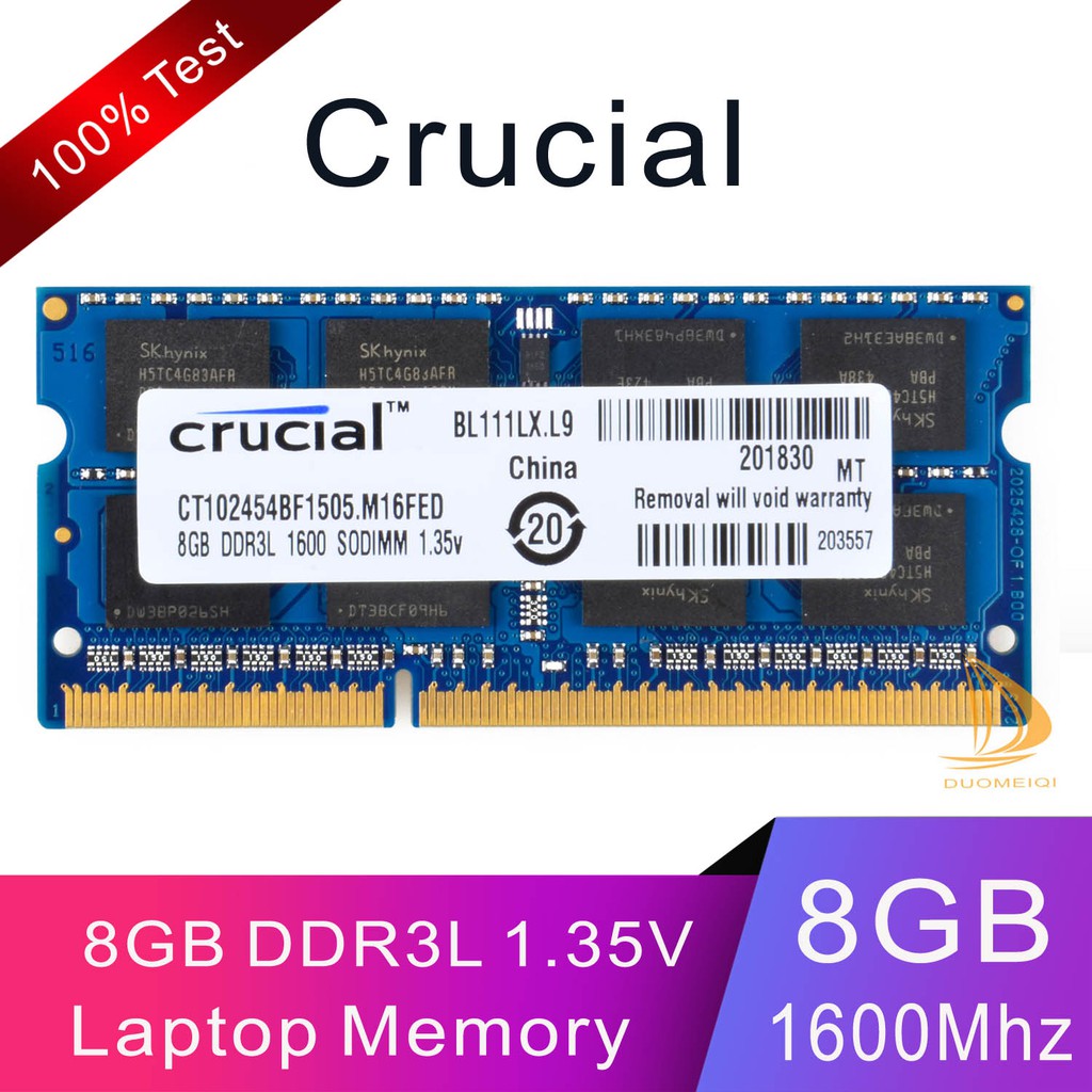 Crucial 8GB ram DDR3L 1600Mhz 2Rx8 PC3L 12800S SODIMM RAM Bộ nhớ máy tính xách tay Intel