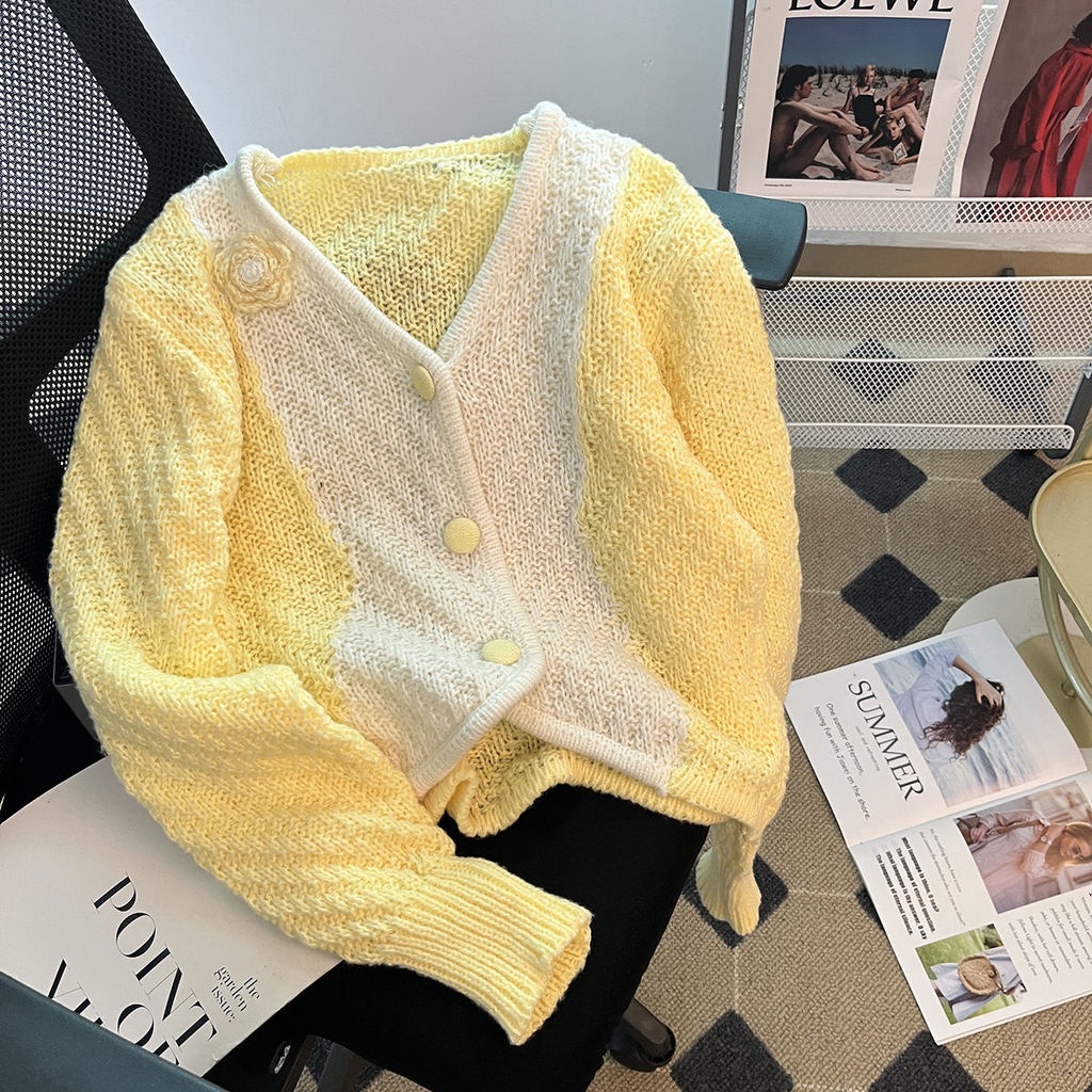 Áo Khoác cardigan Dệt Kim Cổ Chữ v Màu Trắng Xanh Thời Trang Cho Nữ