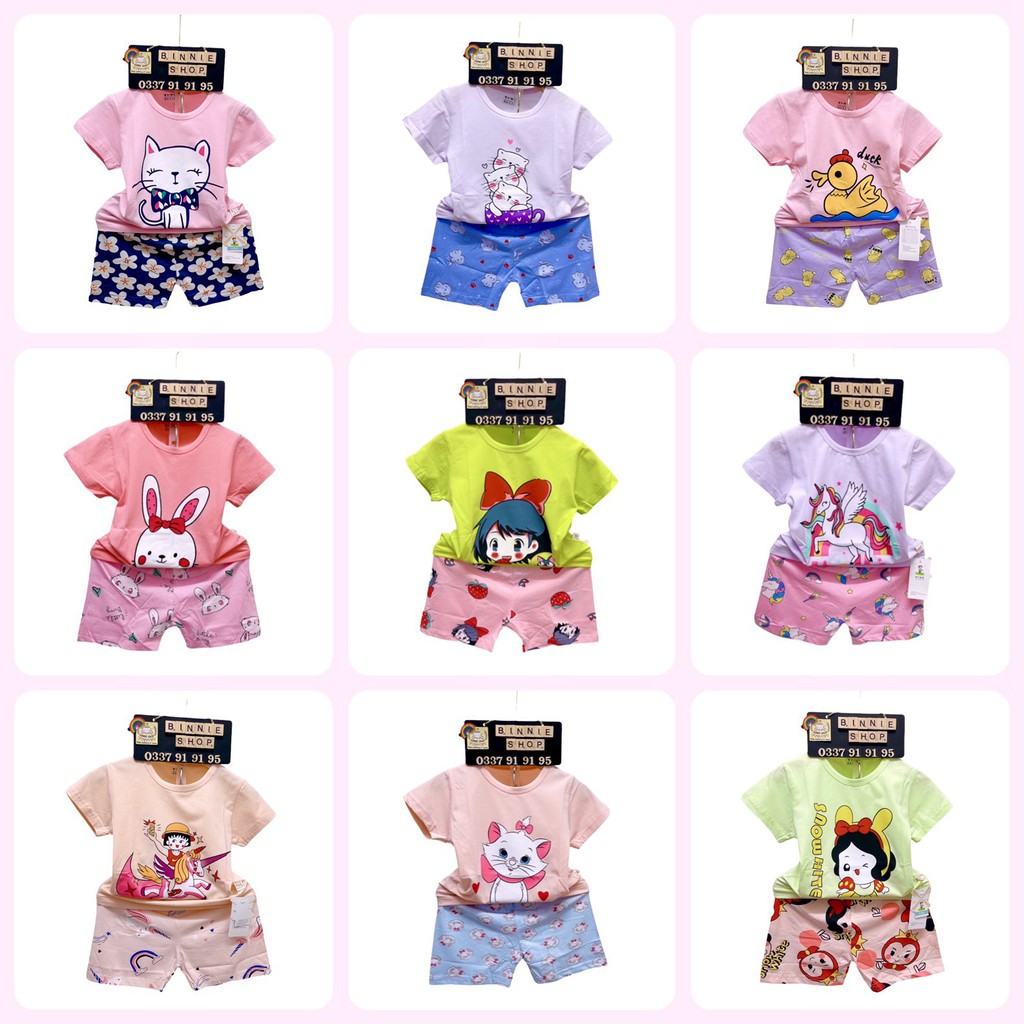 Đồ bộ bé gái quảng châu xuất hàn Quần áo bé gái BINNIE SHOP chất thun cotton cho bé từ 7-15kg (0-3 tuổi) BGN3