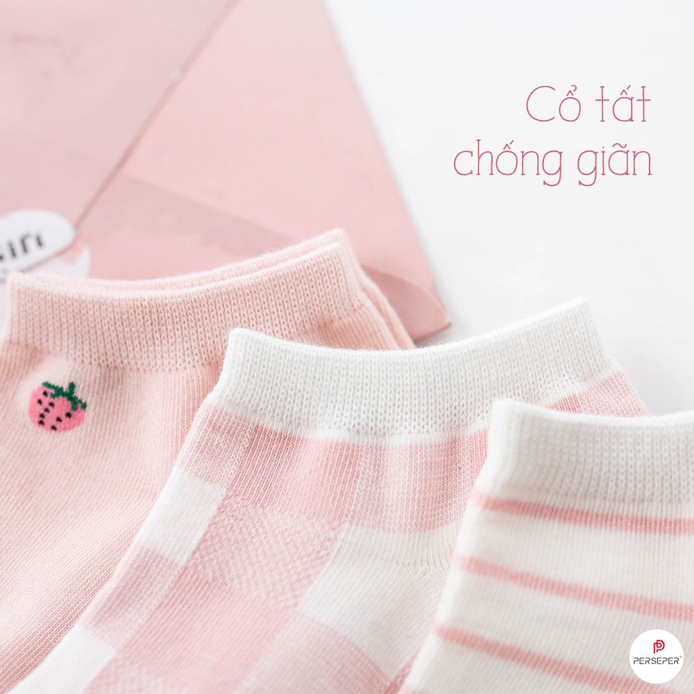 Tất cổ ngắn chất vải cotton thoáng khí, set 5 đôi tất vớ dễ phối đồ - Cherry Shop