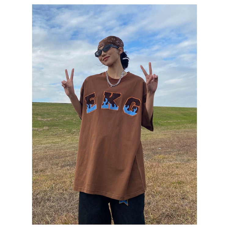 Áo Thun Nữ Ngắn Tay Thêu Chữ Phong Cách Hàn Quốc