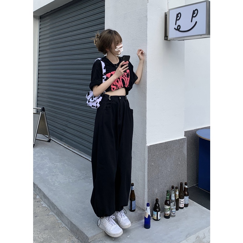 Xiaozhainv Quần Jeans Ống Rộng Lưng Cao Phong Cách Retro Hàn Quốc Thời Trang Cho Nữ