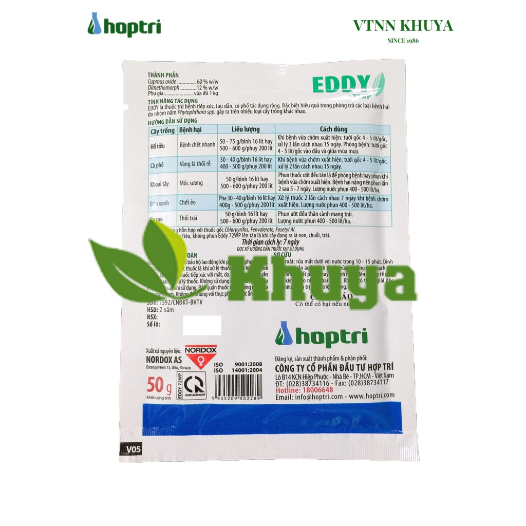 Thuốc trừ bệnh cây Hợp Trí Eddy 72WP gói 50gr Đặc trị bệnh do nấm Phytophthora