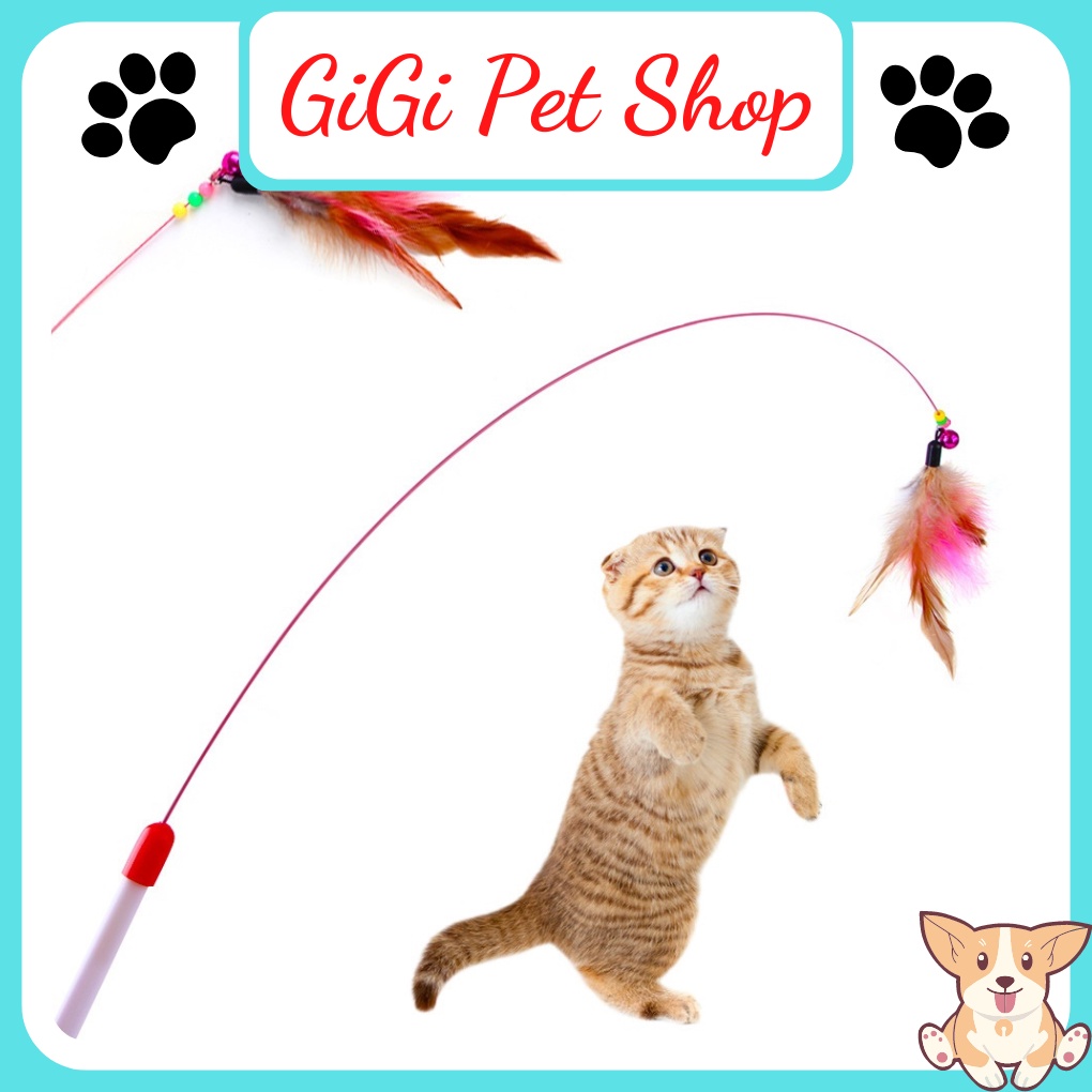 Cần câu đồ chơi cho thú cưng chó mèo bằng thép và lông vũ giải trí vờn bắt dễ thương - GiGi Pet Shop