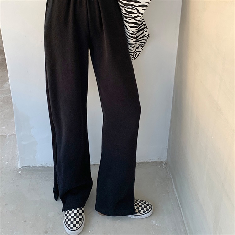 Quần thể thao ống rộng lưng cao màu đơn sắc cá tính thời trang Thu Đông cho nữ