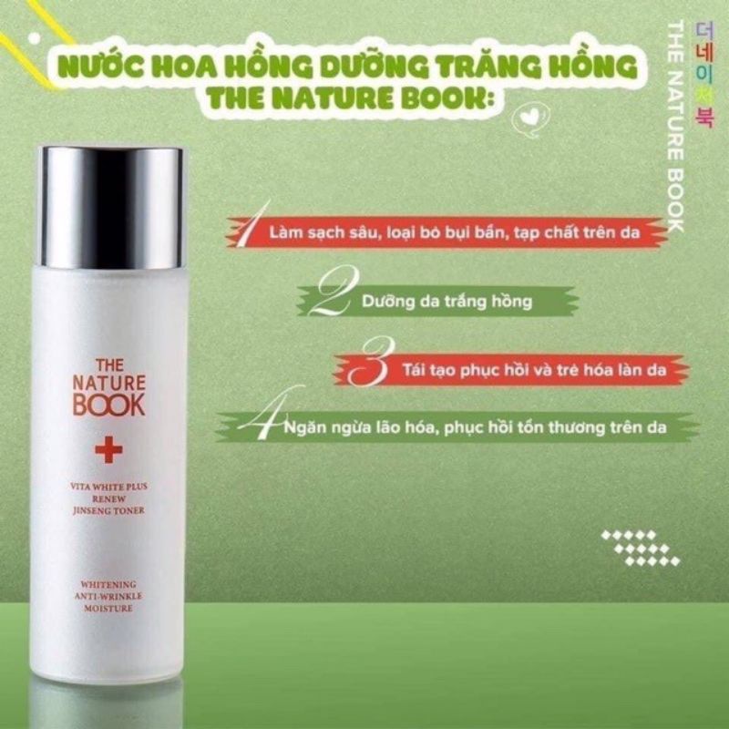 Nước hoa hồng dưỡng trắng và tái tạo da The Nature Book, toner vita white dưỡng trắng da chính hãng Hàn Quốc 120ml