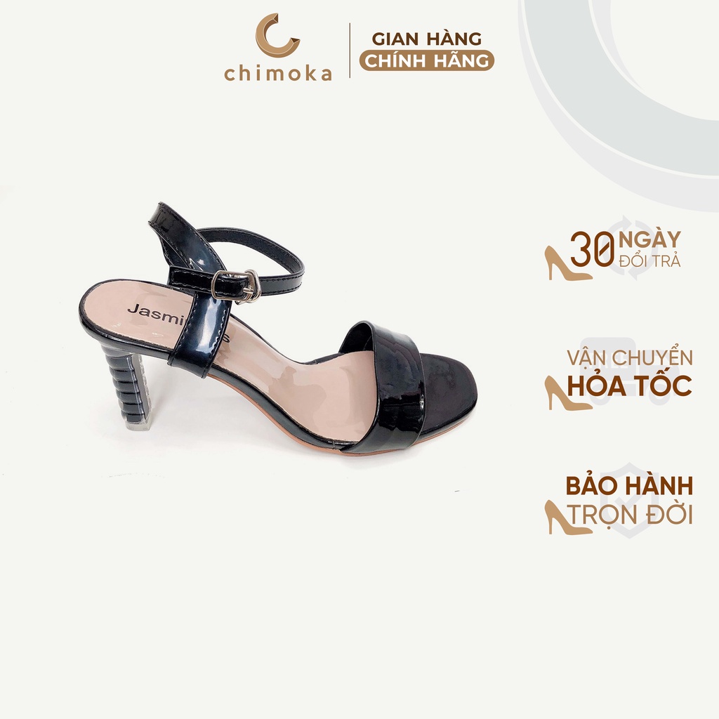 Giày Sandal Quai Ngang CHIMOKA Cho Nữ Gót Mica 7 Cm Hai Màu Hồng Kem Và Đen