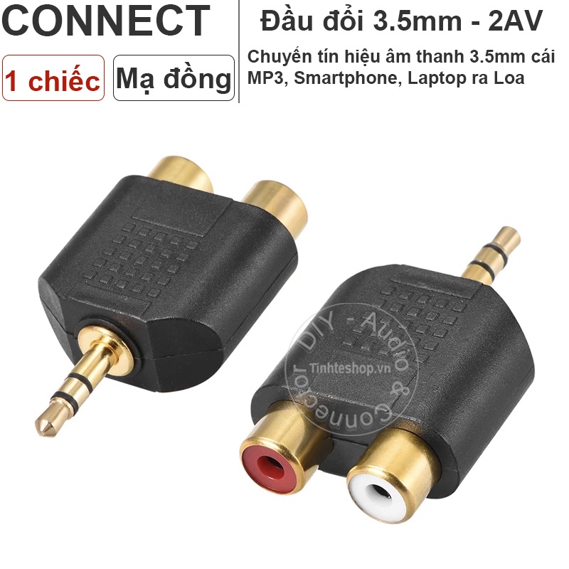 Đầu chuyển 3.5 ra 2 RCA audio R+L 1 chiếc - 3.5mm male stereo to 2 RCA female adapter