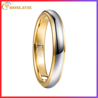 Bonlavie Chiều Rộng 4 Mm Mái Vòm Đánh Bóng Bước Màu Vàng Mạ 100% Thật Thép Vonfram Nhẫn Nam Ban Nhạc Cưới Nhẫn cacbua vonfram