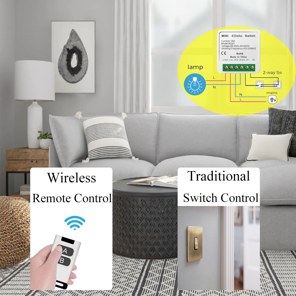 Công tắc nhấn mini không dây DIESE tần số 433MHz thông minh điều khiển thiết bị gia dụng trong nhà hiện đại