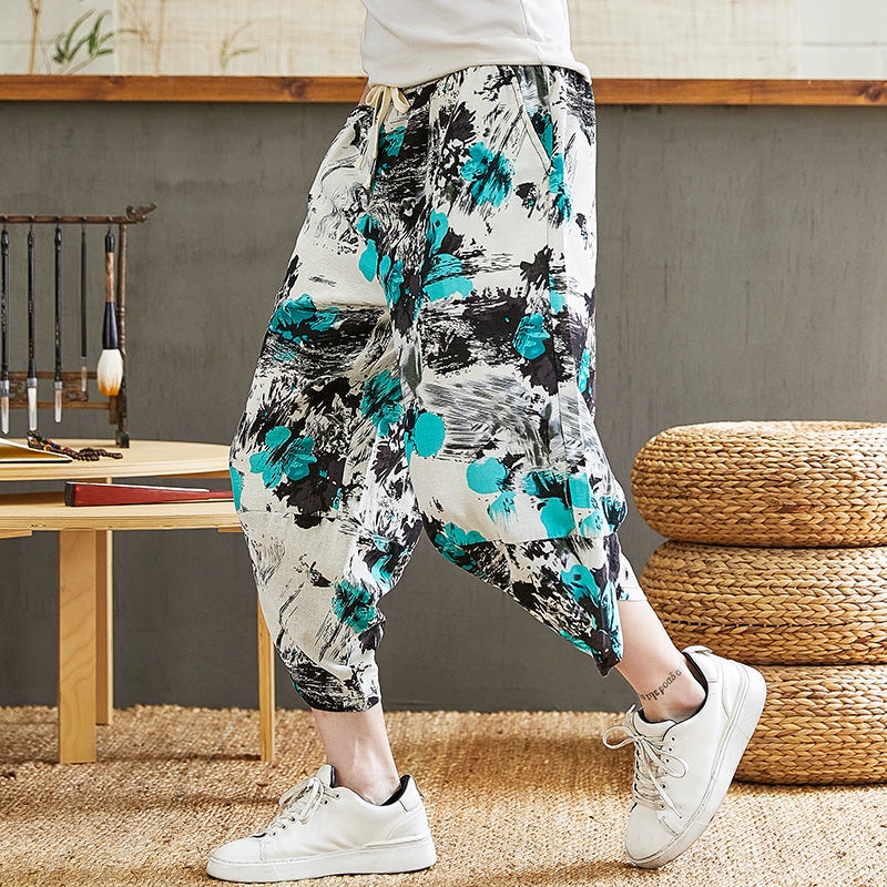 Quần Thể Thao Vải Lanh Cotton Ống Rộng Thời Trang Xu Hướng Cho Nam