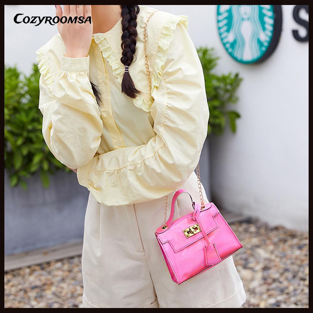 Vintage Women Pure Color PU Leather Shoulder Bag Casual Top-handle Handbag