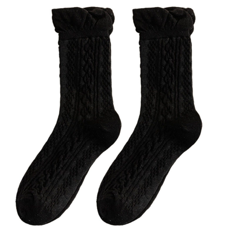 Vớ cotton dệt kim viền nhún bèo hoạ tiết sọc gợn sóng màu trắng/đen phong cách sinh viên thời trang cho nữ