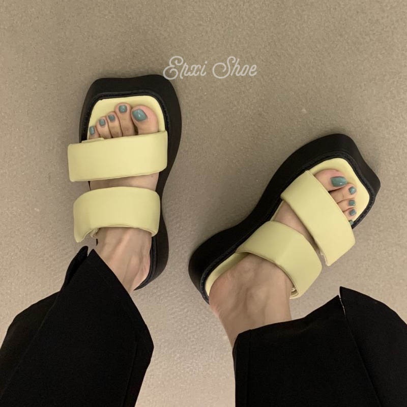 Oeggeo shop Dép Quai Dán Đế Dày Nâng Chiều Cao Cho Nữ