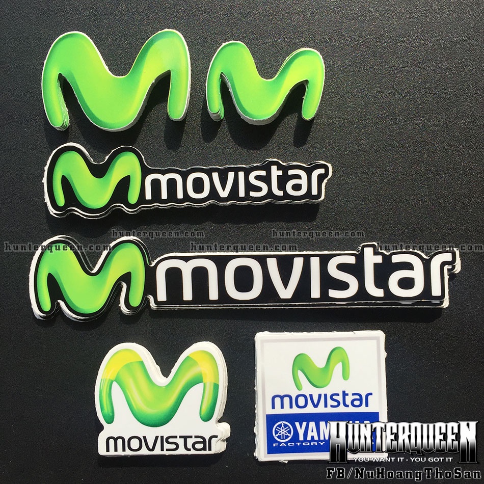 Trọn bộ 6 logo Movistar 3D. Decal cao cấp, chống nước, bền màu, độ dính cao. Sticker dán xe máy
