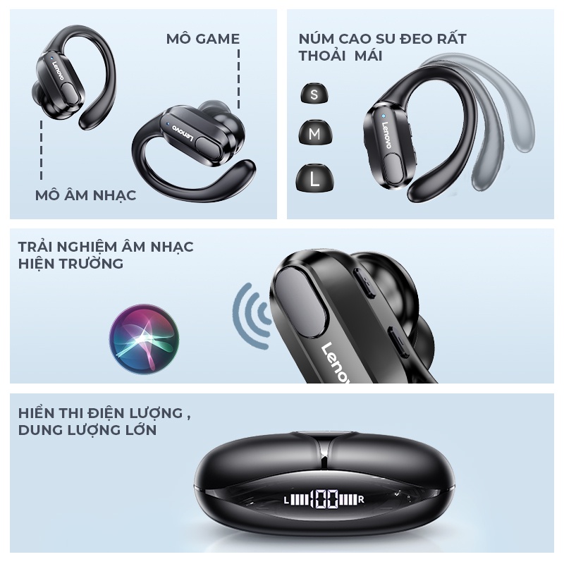 Tai nghe Bluetooth Lenovo thinkplus XT80 Tai nghe thể thao không dây Bluetooth 5.3 với Móc micrô âm thanh nổi HiFi