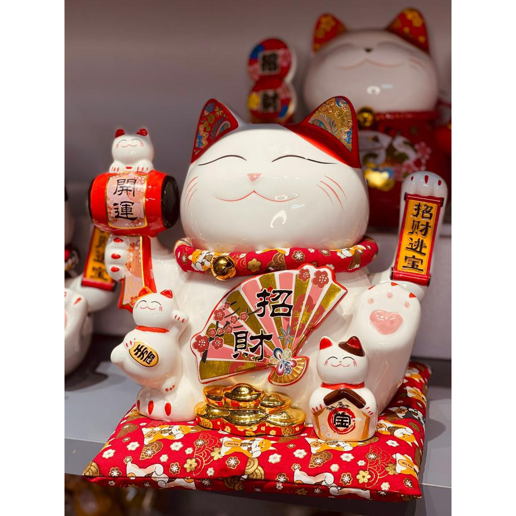 Mèo Thần Tài Vẫy Tay 27cm Mèo May Mắn Tài Lộc Maneki Neko Nhật Bản Bằng Gốm Sứ Cao Cấp