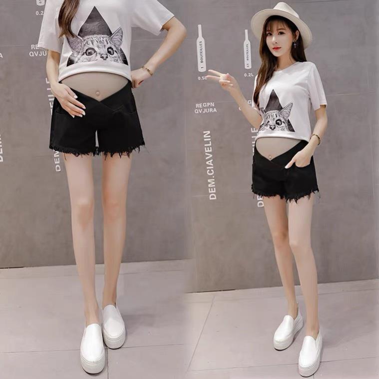 Quần sooc bầu cạp chéo vải kaki co giãn❤️quần bầu có chun điều chỉnh❤️đùi bầu size s~2xl❤️