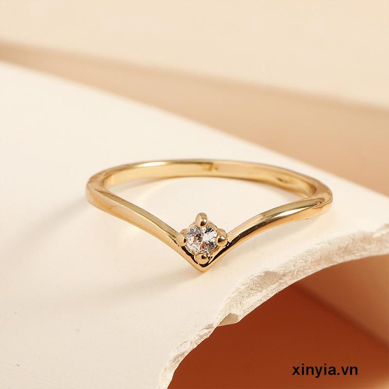 Nhẫn Thời Trang Bằng Thép Titan Màu Vàng/ Bạc Đính Đá Pha Lê Cho Nữ