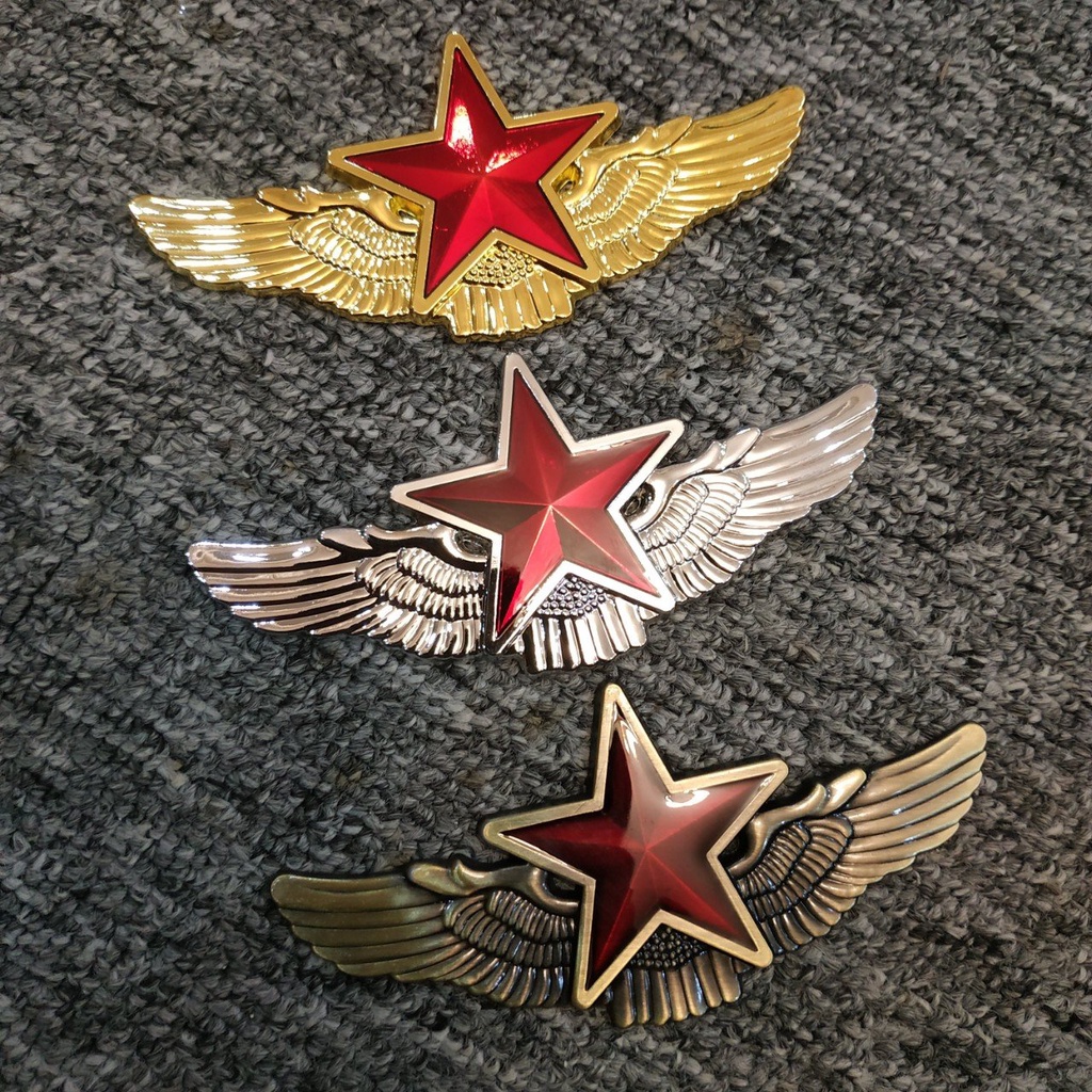 Logo hợp kim dán xe hình ngôi sao - đôi cánh đại bàng 10.8x5cm