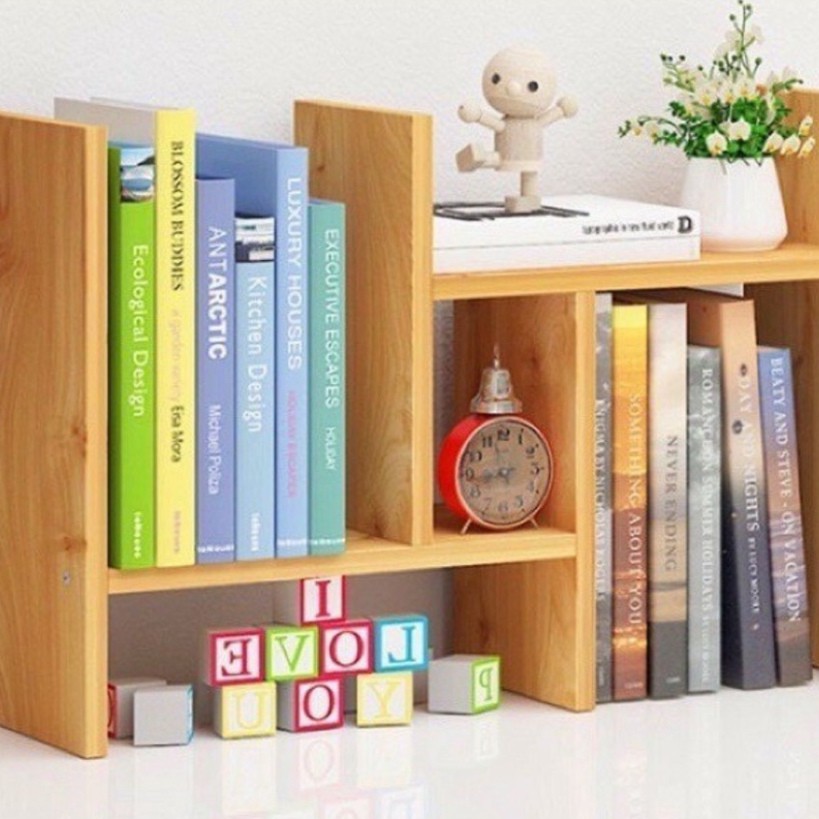 Kệ sách mini, giá sách để bàn gỗ Pallet decor bàn học, bàn làm việc kích thước 35*60*17cm