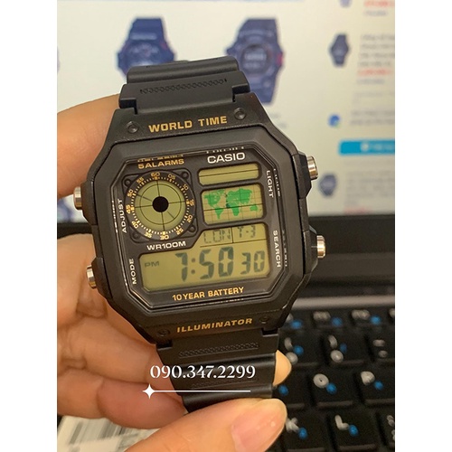 Đồng Hồ Casio Nam AE-1200WH-1BVDF Dây Nhựa - Mặt Vuông Điện Tử - Pin 10 Năm