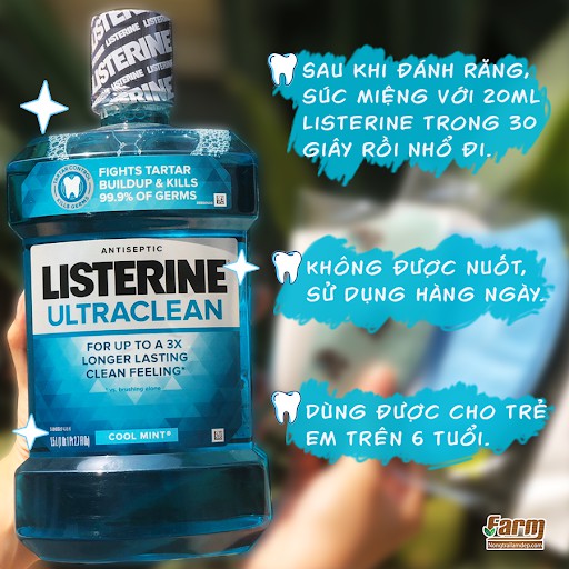 (750ml) Nước súc miệng Listerine Cool Mint Thai Lan - Giúp hơi thở thơm mát và sạch khuẩn 99%