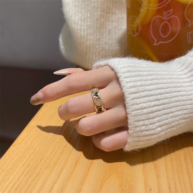 Nhẫn Mở Mạ Vàng Hình Trái Tim Đính Đá Pha Lê Trong Suốt Thời Trang Cho Nữ