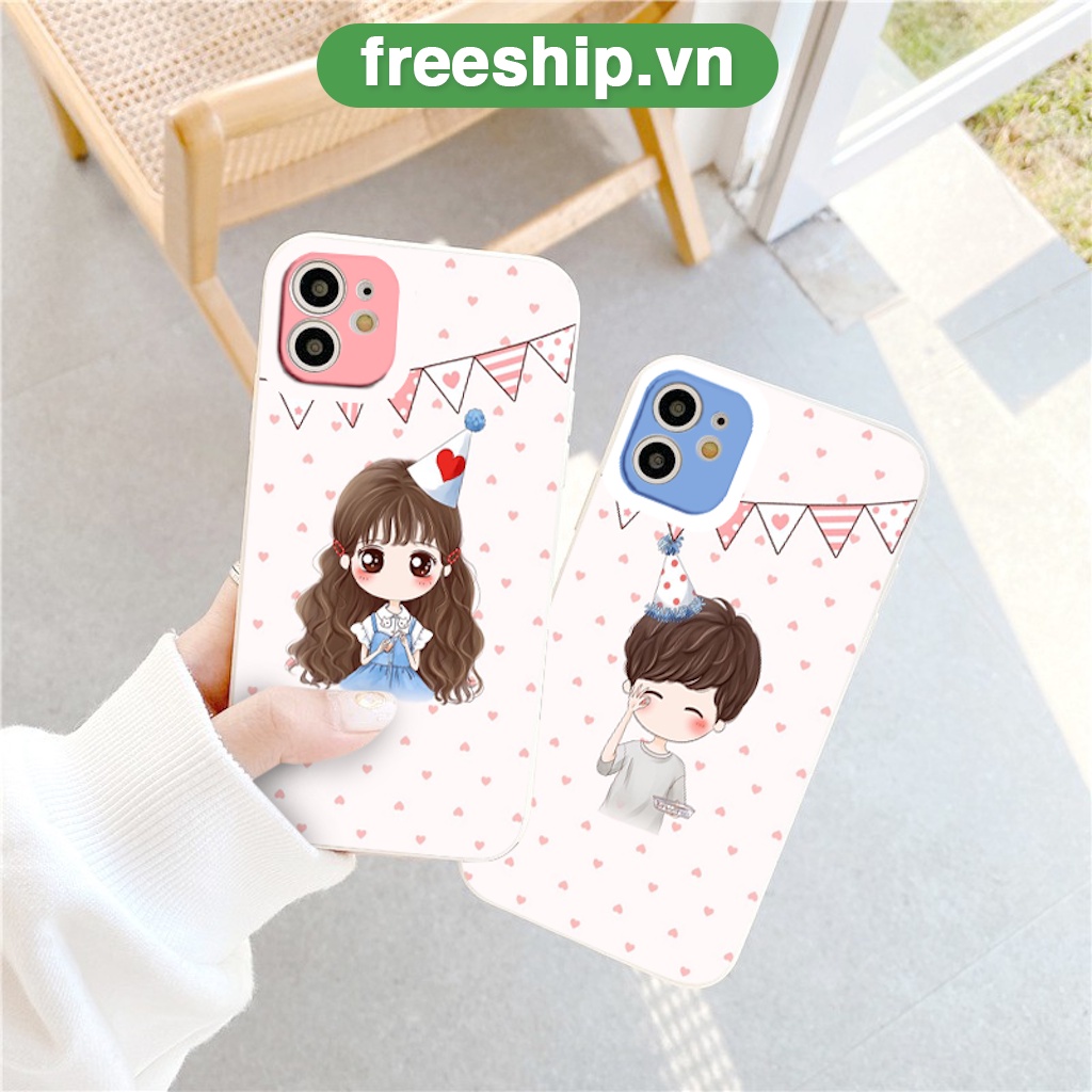 Ốp điện thoại iphone viền vuông cặp đôi Happy Birthday đủ mã cho iphone 7plus/8plus/6/6s/7/se2020/11/12/13pro/x/xr/xsmax