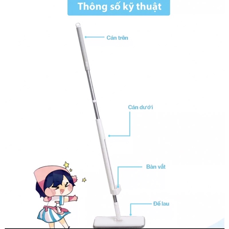 Cây lau nhà tự vắt MyJae phẳng sợi fiber xoay 360 độ thông minh lau sạch nhanh khô - hàng chính hãng