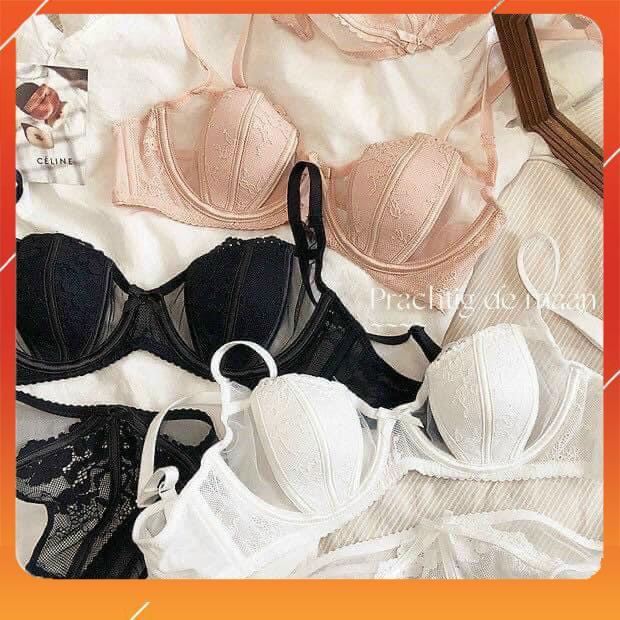 Set bộ đồ lót nữ AG hàng cao cấp, áo cup ngang, có gọng, mút đệm mỏng phối gân cut-out, Mã B18705