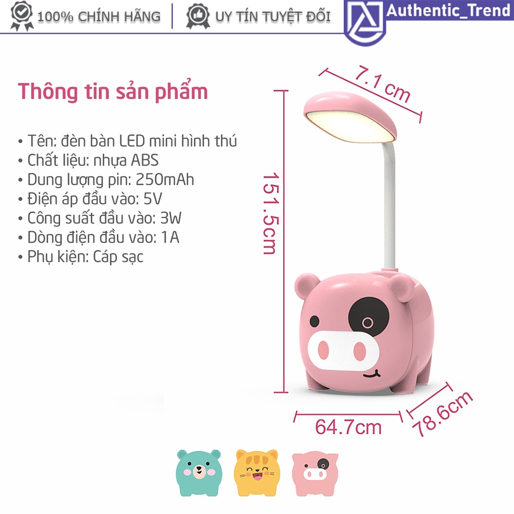 Đèn Bàn Mini Hình Thú Dễ Thương Pin Sạc Tích Hợp Công Nghệ LED - Đèn Đọc Sách Mini