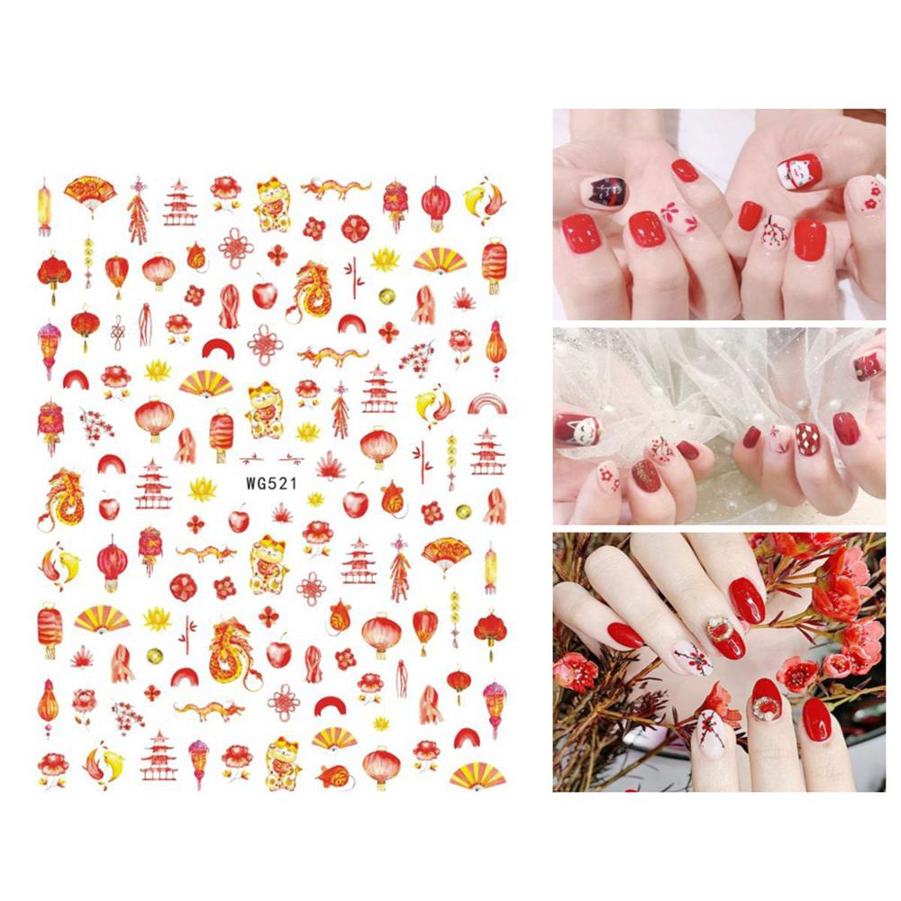 Miếng Dán Trang Trí Móng Tay 3D Họa Tiết Bò Sữa Phong Cách Trung Hoa Dễ Thương