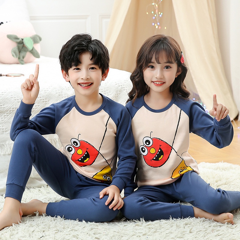 Bộ Đồ Ngủ Hoạt Hình 2 Mảnh Chất Cotton Thoáng Khí Thoải Mái Phong Cách Hàn Quốc Cho Bé 2-12 Tuổi