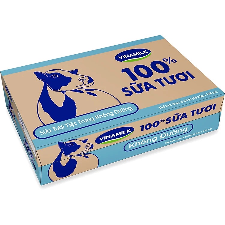 Thùng 48 Hộp Sữa Tươi Tiệt Trùng Vinamilk 100% Không Đường 180ml