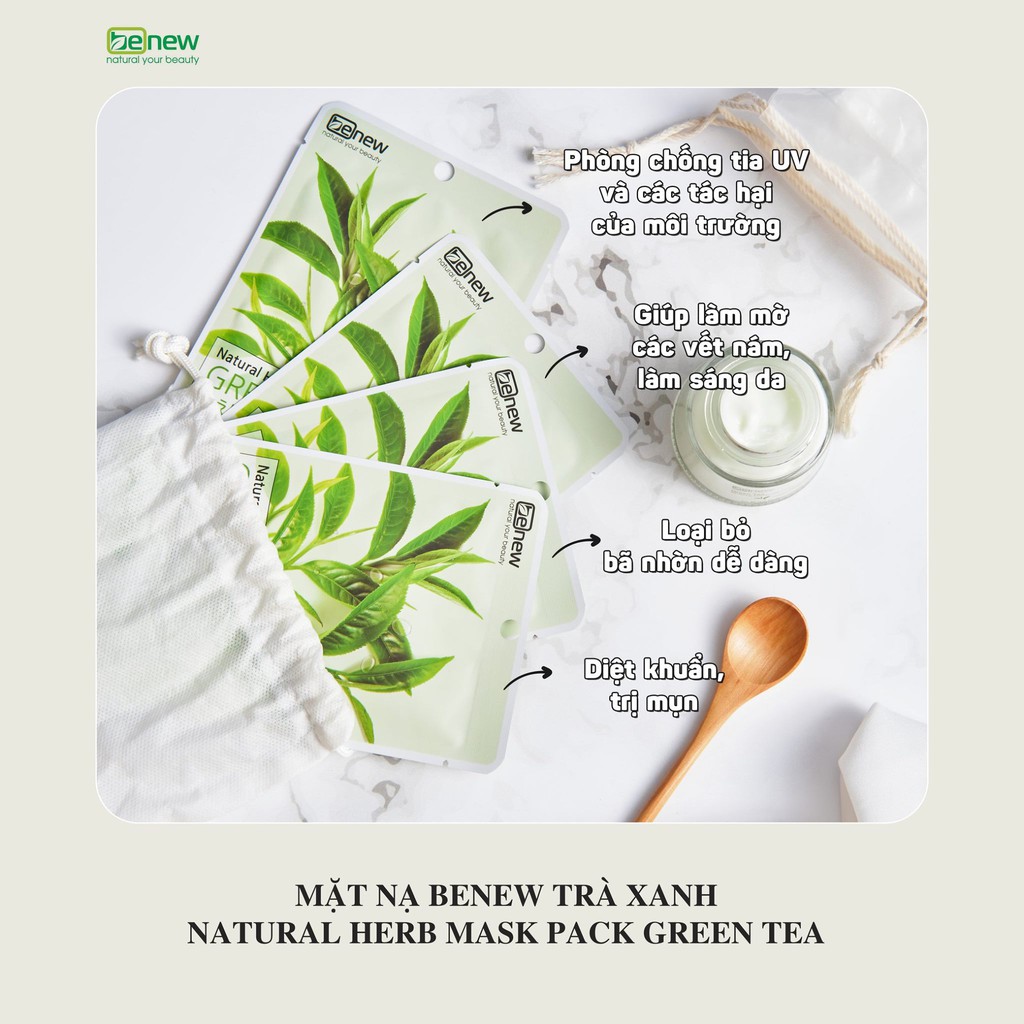 Bộ 10 miếng Mặt nạ trà xanh Benew Natural Herb Mask Pack Green Tea 22ml