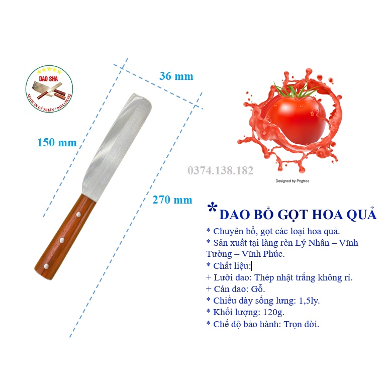 Dao bổ, gọt hoa quả bằng thép Nhật không gỉ cao cấp, thương hiệu Làng rèn Lý Nhân