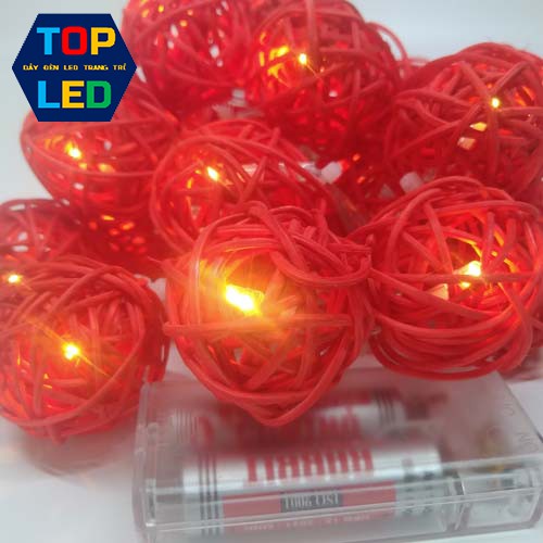 Dây Đèn Led Trang Trí Cầu Mây Đỏ Dài 2M 10 Bóng Dùng Pin Ánh Sáng Ấm Siêu Bên Dễ Sử Dụng TL002