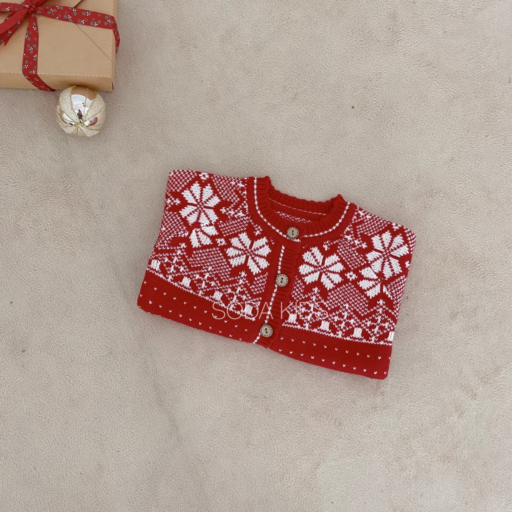 Áo cadigan len đỏ họa tiết Noel (Ảnh thật)