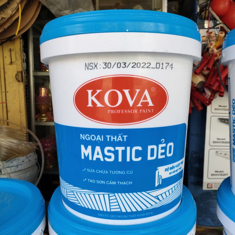 Mastic dẻo trét tường Ngoại Thất hiệu Kova 25kg thay thế bột trét sơn nước ngoài trời sửa chửa tường củ